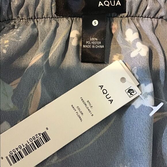 Aqua Blue Pattern Maxi Dress Floral Tiered Off Shoulder Pleated Size Small New - Picture 4 of 9